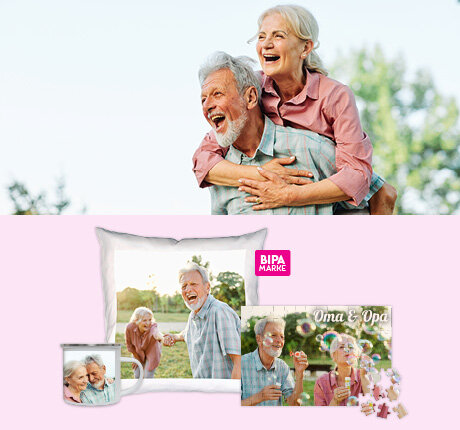 Personalisierte Fotogeschenke für die Familie mit Bildern auf Kissen, Tassen und Puzzles im BIPA Fotoshop gestalten.