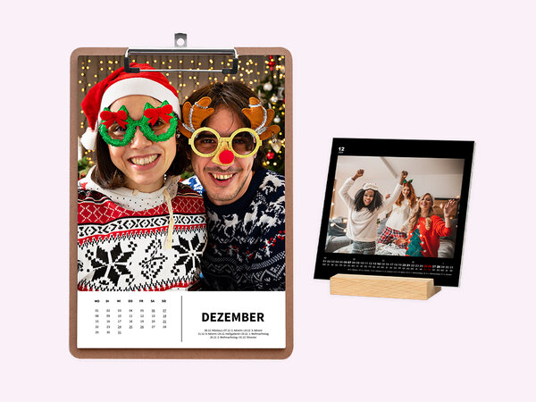 Zwei Fotokalender von BIPA Fotoshop mit weihnachtlichen Bildern – ideal zum Verschenken oder für die eigene Jahresplanung.