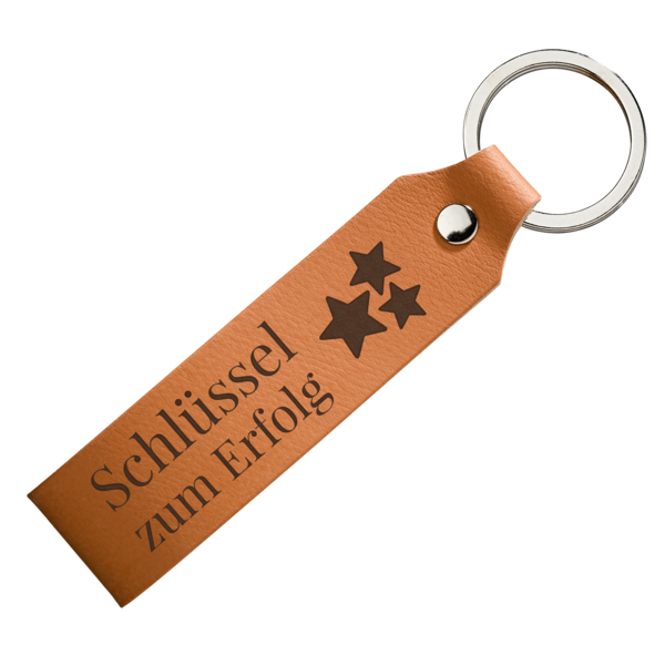 Hochwertiger Leder-Schlüsselanhänger mit Sternmotiv und Gravur „Schlüssel zum Erfolg“ – perfektes Geschenk für Motivation.
